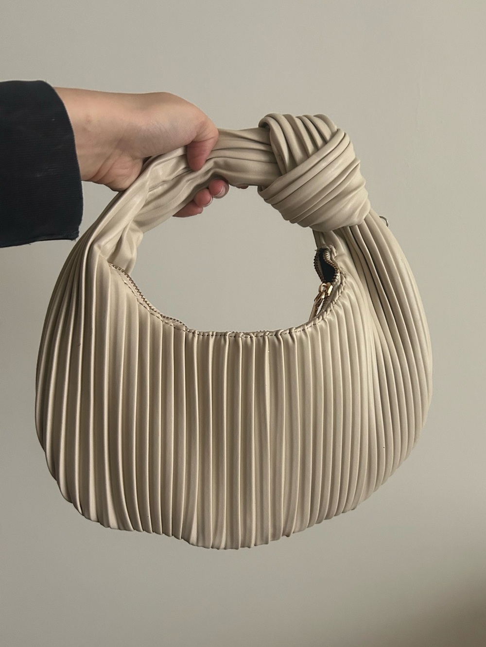 Neutral Pleated Knot-Handle Mini Shoulder Bag